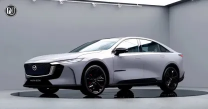 Mazda EZ-6 Sports Edition electric sedan with black wheels and sporty design