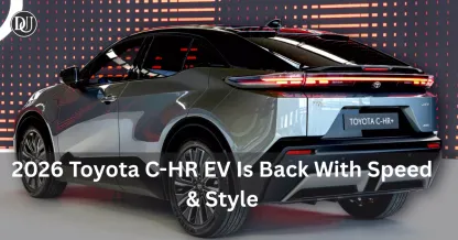 Front view of the 2026 Toyota C-HR EV with sleek new design