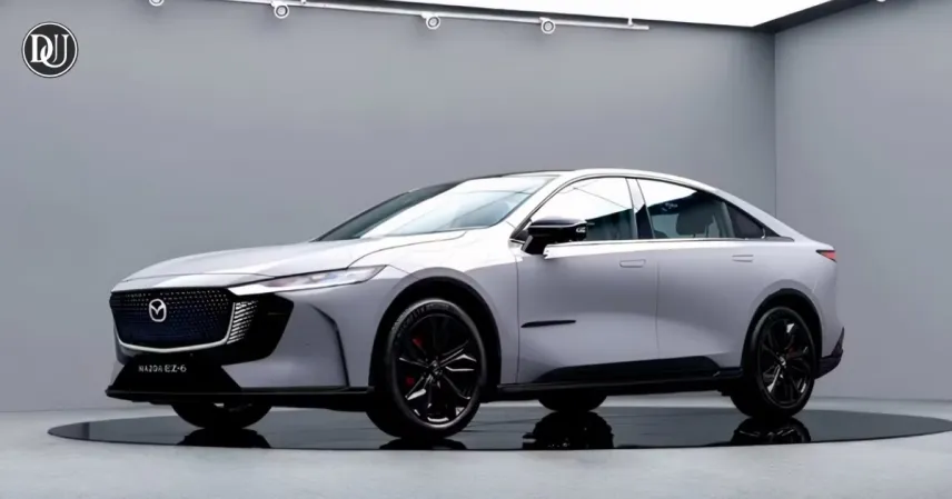 Mazda EZ-6 Sports Edition electric sedan with black wheels and sporty design